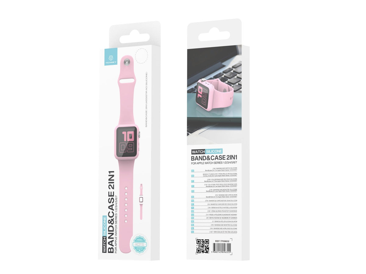 Pulseira de silicone para relógio Techancy, KC2115, pulseira com protetor de ecrã, compatível com Apple Watch 45 mm, rosa
